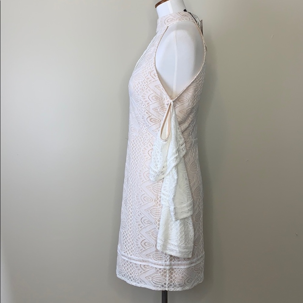 BLITHE White Lace Cold Shoulder Plunge Dress L - Picture 4 of 9